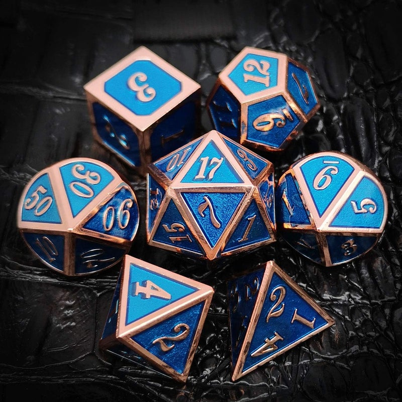 Haxtec Metal DND Dice Set Heavy D&D Dice for Dungeons and Dragons Pathfinder Roleplaying Table Games-Enamel Dice Copper Blue - Image 3